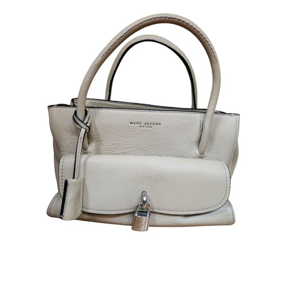 Marc Jacobs Classic Beige Lock That Leather Tote 11X7X4 Everyday Neutral Purse - Picture 1 of 11